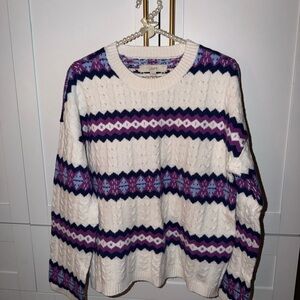 LOFT Women's Sweater with White and Purple Pattern